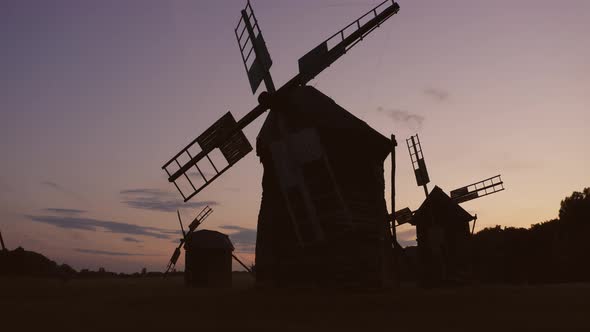 Field of Historical Windmills While Twilight