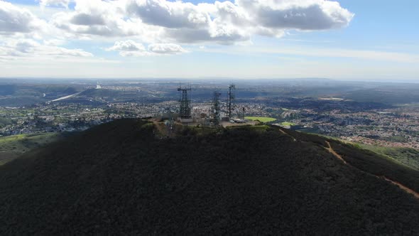 Aerial View of Telecommunication Antennas on the Top of Mountain