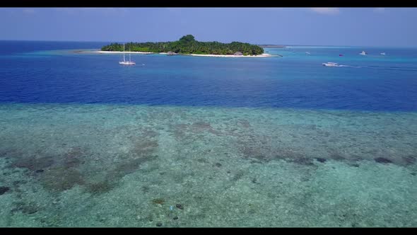 Aerial view tourism of exotic coast beach adventure by blue lagoon and white sandy background of a d