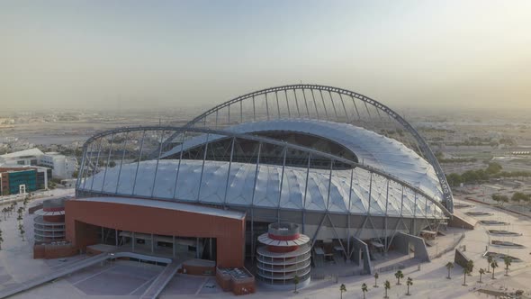 Aerial View of Aspire Zone Stadium From at Morning Timelapse in Doha