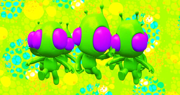 4k motion design. 3d animation seamless pattern. Funny alien in abstract space