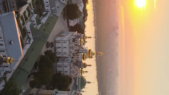 Vertical Video KyivPechersk Lavra in the Morning at Sunrise