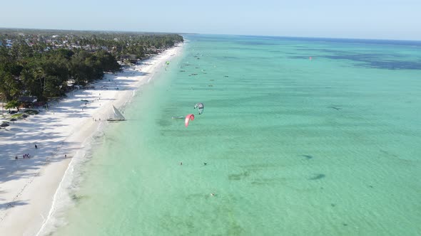 Zanzibar Tanzania  Kitesurfing Near the Shore Slow Motion