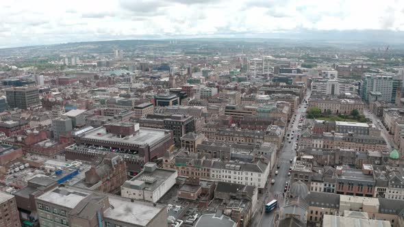 Descending drone shot of Central Glasgow Blythswood street