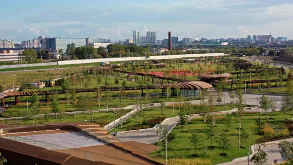 Drone Aerial Zoom in View of ZILART Park in Moscow