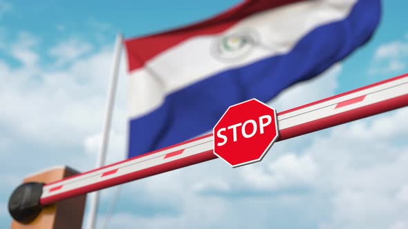 Barrier Gate Being Opened at Flag of Paraguay