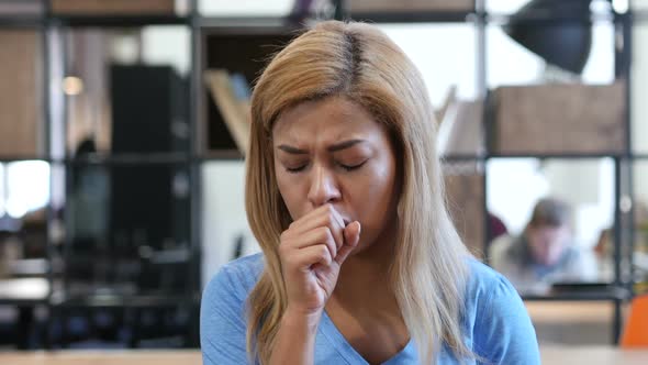 Coughing, Black Woman Suffering From Cough