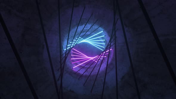 Flying in a Concrete Tunnel with Neon Lighting