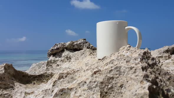 Aerial nature of perfect island beach lifestyle by blue green water and white sandy background of jo