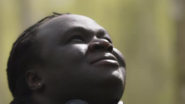 Black Lives Matter. Close Up Shot of African Man Looking Up