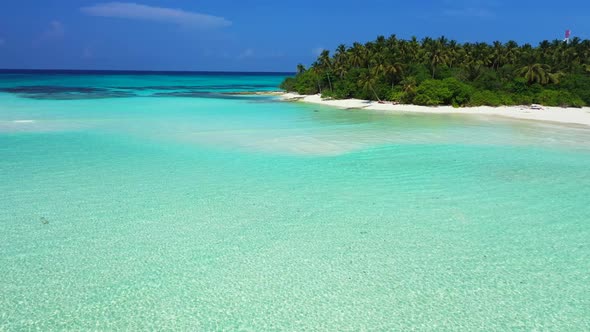 Aerial view abstract of exotic island beach adventure by blue green sea with white sand background o