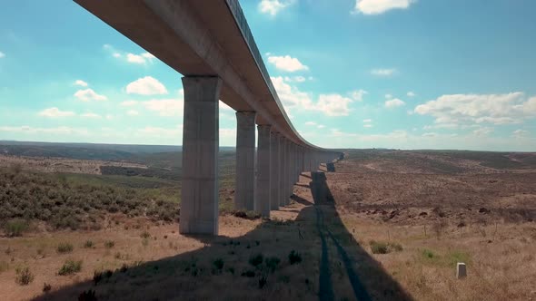 Aerial view of a viaduct for trains in Spain.