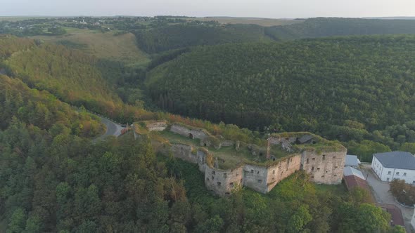 Aerial view of ruins on a hill