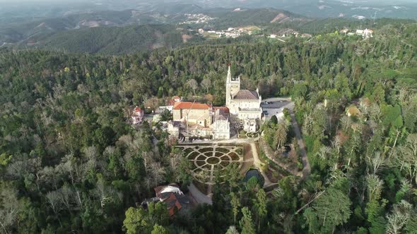 Aerial Around View of Park and Palace of Bussaco