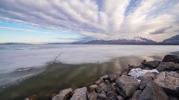 Panning Time Lapse Over Lake as the Ice is Melting