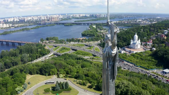 Aerial View of the Mother Motherland Monument in Kiev