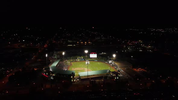 Bird'seye View of a Baseball Stadium with People Playing Baseball on the Field