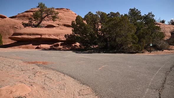 Empty Devils Garden campground at Arches National Park, pan