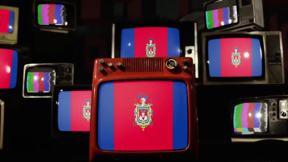 Flag of Quito, Capital City of Ecuador, on Retro TVs.