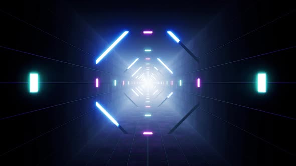 Sequentially Flashing Neon Light Passage VJ Loop