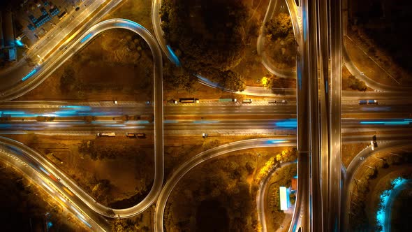 4K : Aerial Hyperlapse drone view of highway multi-level junction road. alt