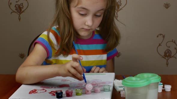 Closeup of a Girl Drawing with Colored Paints on Paper