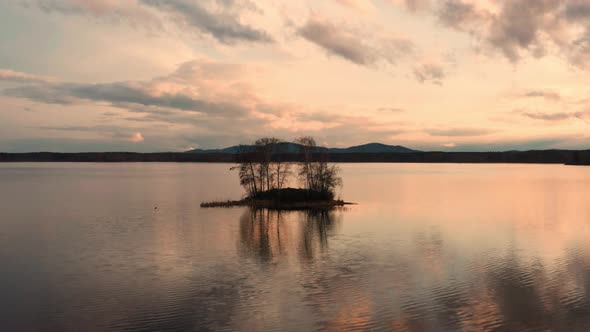 Aerial View of a Small Island in the Center of the Lake