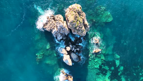 Azure beach on the Mediterranean Sea aerial view 4 K