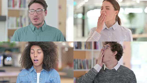 Collage of Sleepy Different Races People Yawning