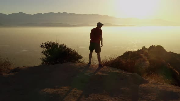 A man going for his morning workout in the hills above Hollywood