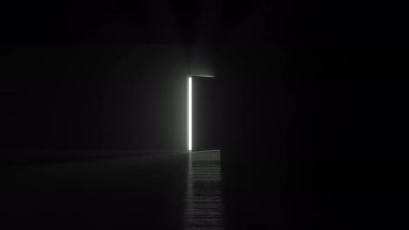 Light shines from door opening in dark room Filling the space with bright white light