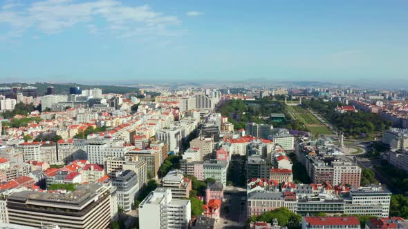 Aerial of downtown Lisbon and its government buildings