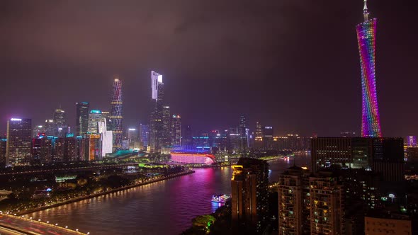Guangzhou Cityscape with TV Canton Tower in China Timelapse