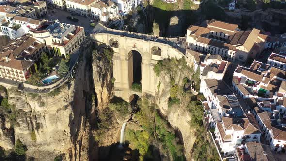 Puente Nuevo arch bridge at the village of Ronda Spain in the province of Málag Andalucia, Aerial pa