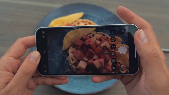 Woman Hands Taking Photos Food By Smartphone