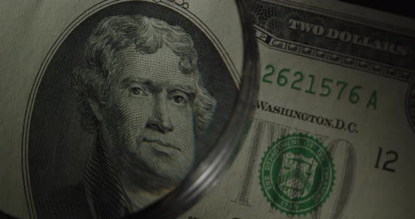 Us President Thomas Jefferson On United States 2 Dollar Bill Rotating