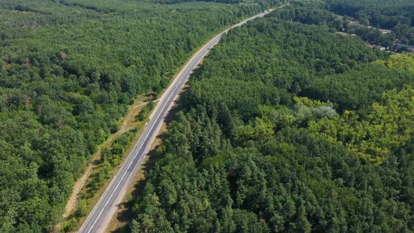 Aerial View Highway Near Forest