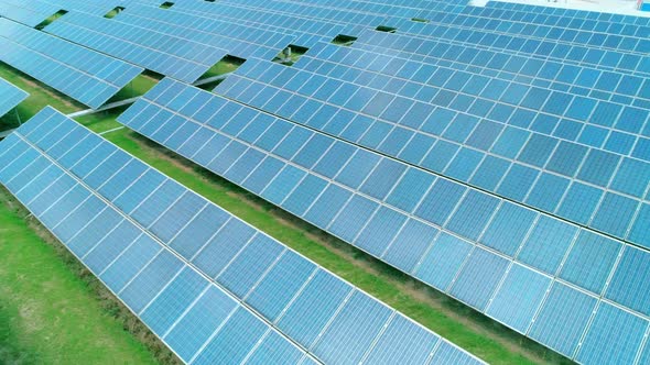 Aerial View of Solar Panels Farm Solar Cell