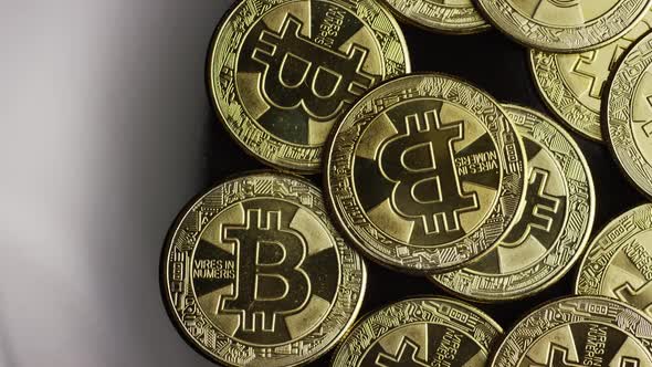 Rotating shot of Bitcoins