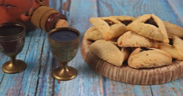 Hamans Ears Cookies Noisemaker and Mask for Purim Celebration Jewish Carnival Holiday