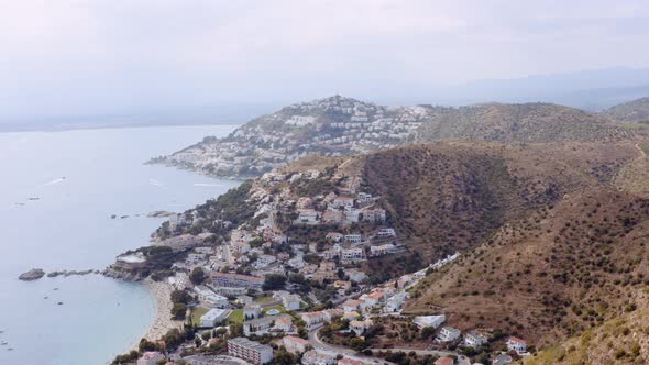 Aerial of Famous Coastal Mediterranean Town of Roses Spain