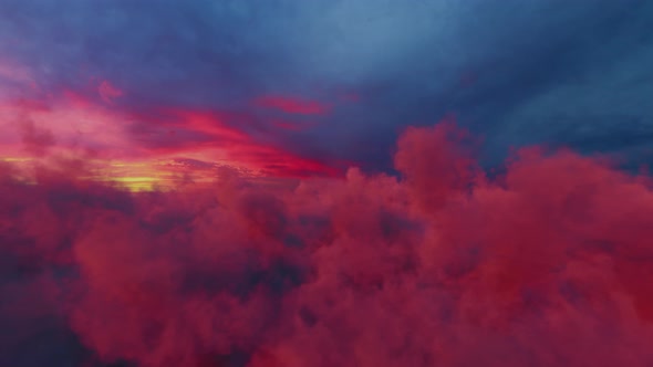 Flying Above The Cinematic Sunset Red Clouds alt