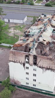 Vertical Video of a Damaged House During the War in Ukraine