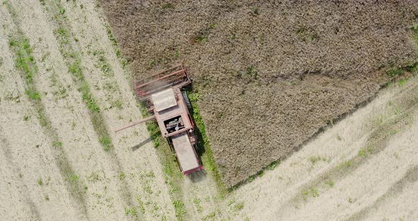 Agriculture Harvester Harvesting Field Aerial View