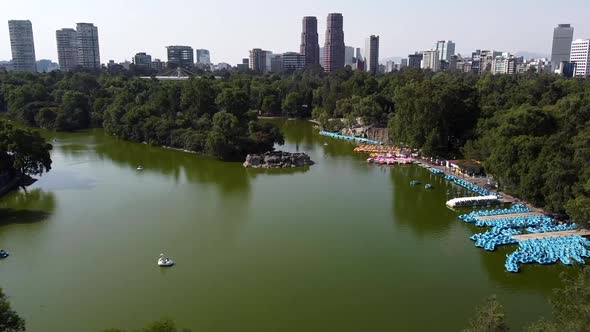 A panoramic view of the Chapultepec lake in day time in Mexico city