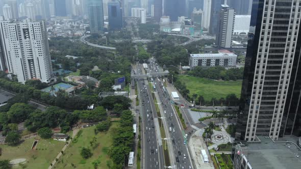 Aerial view of cityscape and skyscrapers buildings in Jakarta