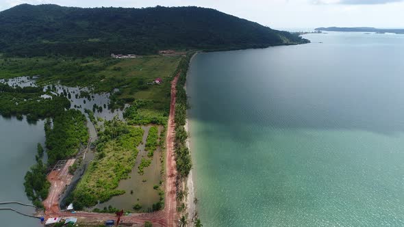 Fishing village near Sihanoukville in Cambodia seen from the sky