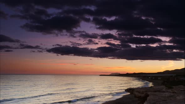 Sunset Landscape on Coast in Spain. Timelapse