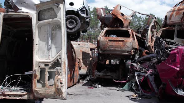 Burnt and Shot Cars During the War in Ukraine