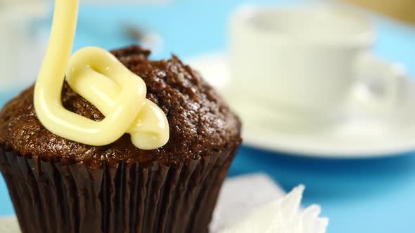 Condensed Milk Flows on Chocolate Cake